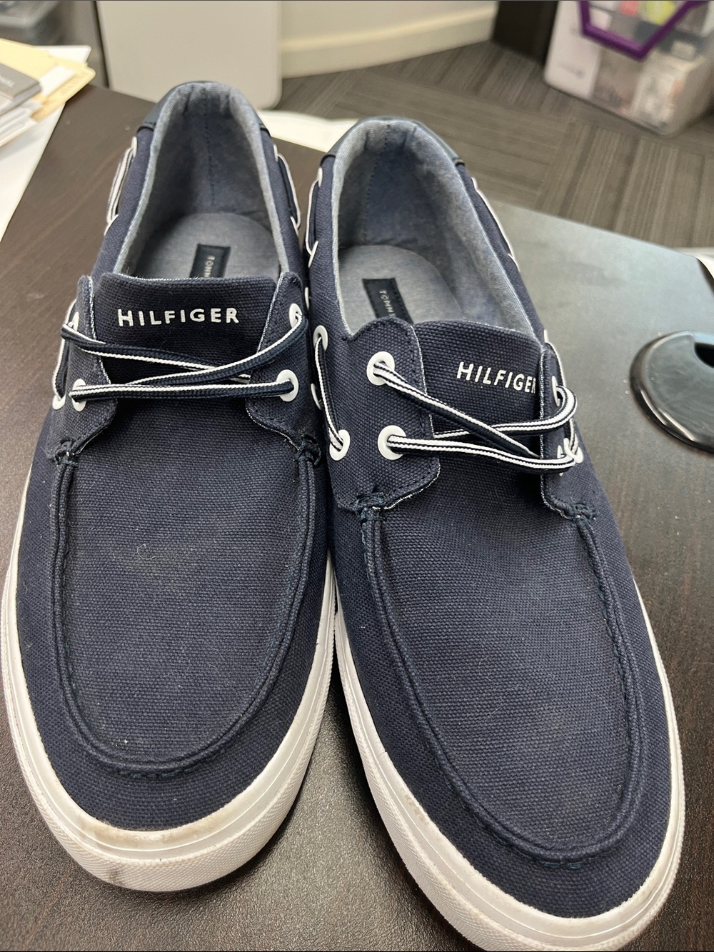 Tommy Hilfiger Men's Navy Canvas Boat Shoes with White Sole